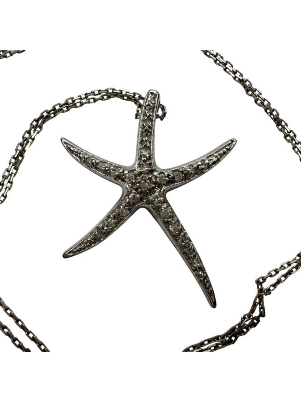Sterling Silver Starfish Pendant Pave CZs On 925 Italy Chain 18" 4.3g Mermaid - Picture 3 of 7